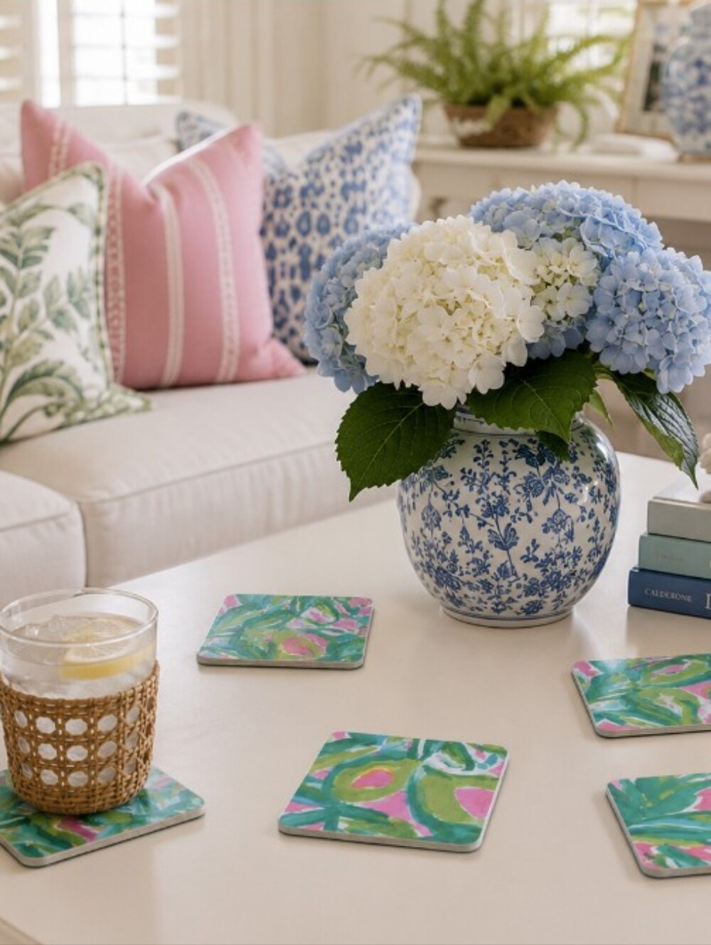 Set Of 5 Handmade Coasters Beachy Coastal Entertaining Hostess Cottage